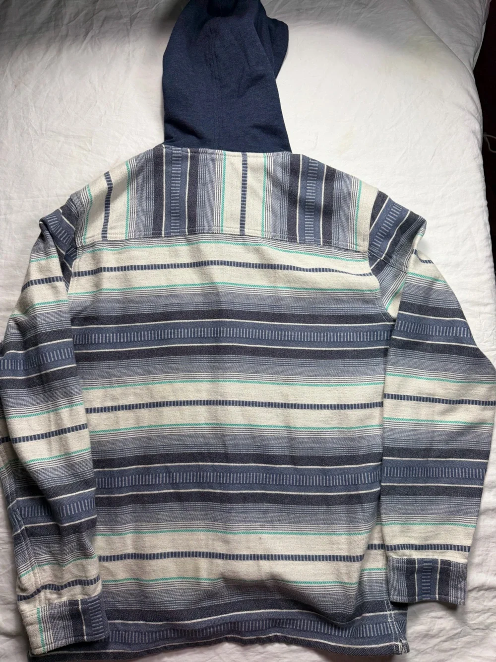 Billabong Striped Button-Up Hooded Shirt Jacket - Blue, Cream, Teal